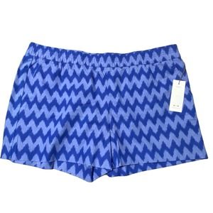NWT Three Dots Shorts XL Blue Chevron Pull On Elastic Waist Linen Blend Pockets
